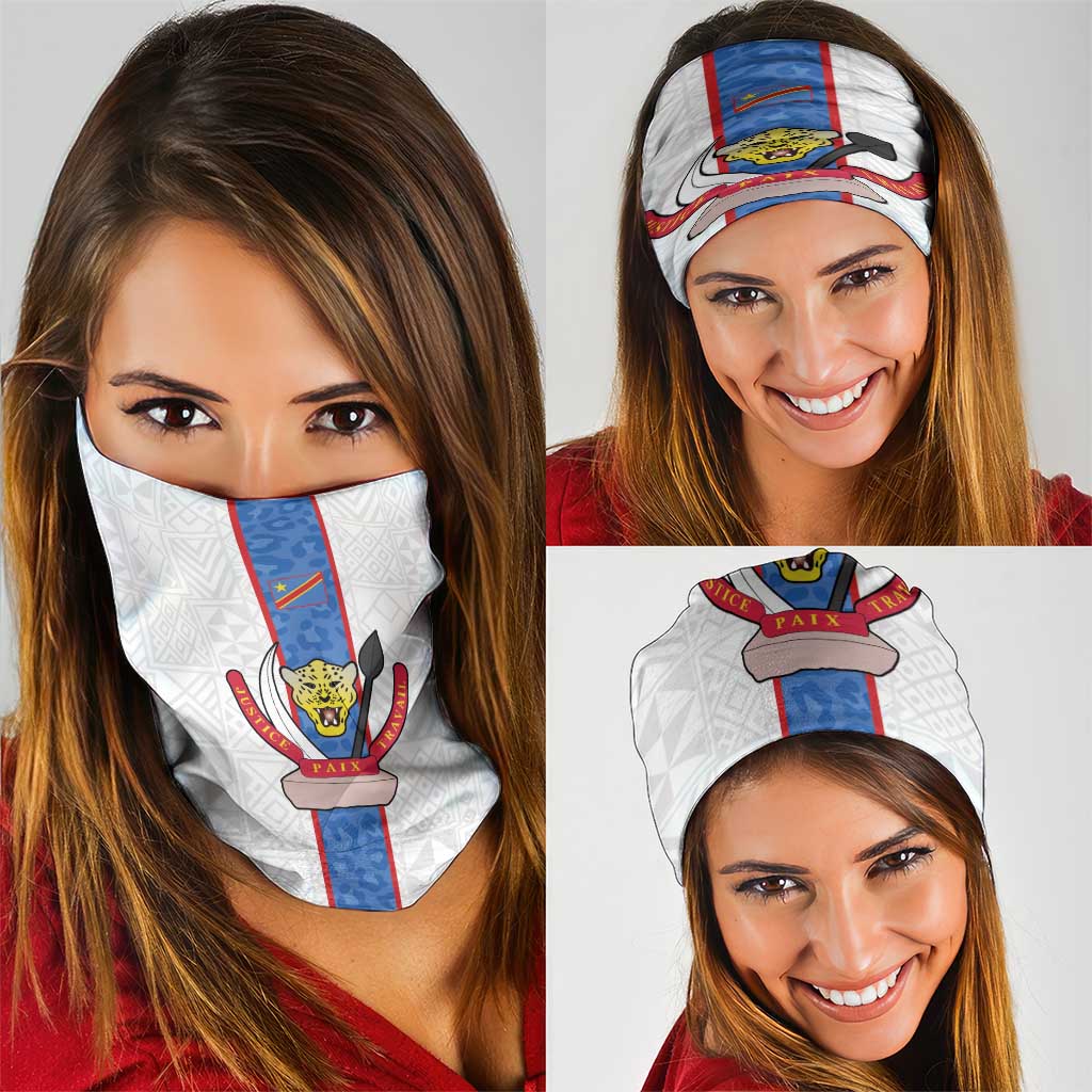 DR Congo Football Neck Gaiter Leopards Mix Kuba Raffia Pattern - Wonder Print Shop