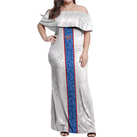 Custom DR Congo Football Off Shoulder Maxi Dress Leopards Mix Kuba Raffia Pattern - Wonder Print Shop