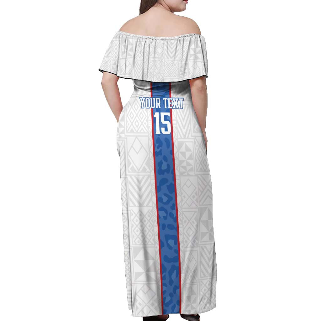 Custom DR Congo Football Off Shoulder Maxi Dress Leopards Mix Kuba Raffia Pattern - Wonder Print Shop