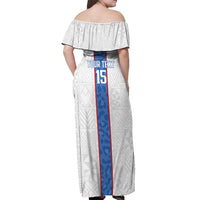 Custom DR Congo Football Off Shoulder Maxi Dress Leopards Mix Kuba Raffia Pattern - Wonder Print Shop