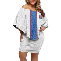 Custom DR Congo Football Off Shoulder Short Dress Leopards Mix Kuba Raffia Pattern - Wonder Print Shop