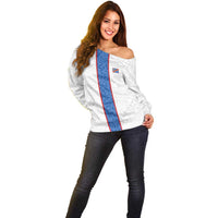 Custom DR Congo Football Off Shoulder Sweater Leopards Mix Kuba Raffia Pattern - Wonder Print Shop