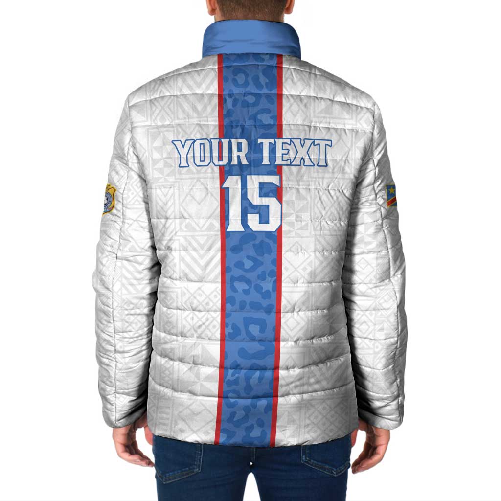 Custom DR Congo Football Padded Jacket Leopards Mix Kuba Raffia Pattern - Wonder Print Shop