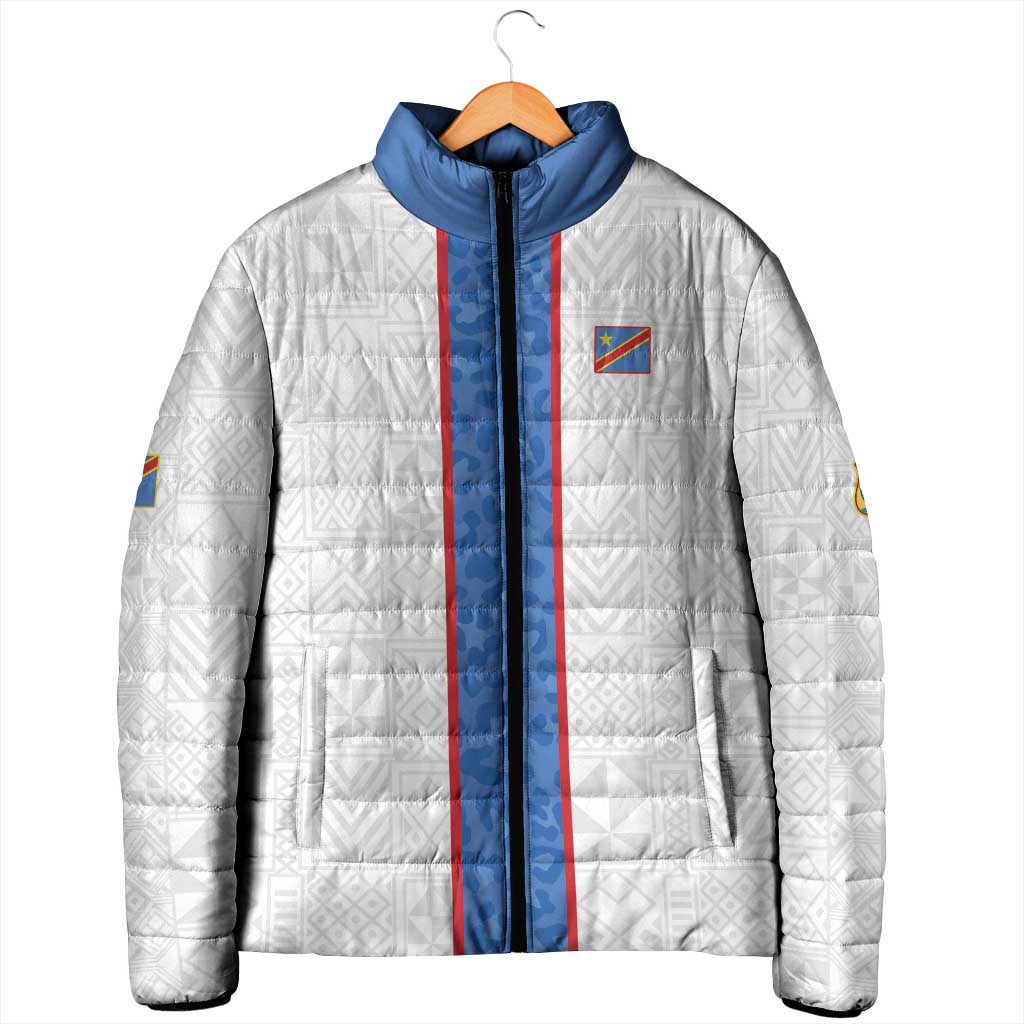 Custom DR Congo Football Padded Jacket Leopards Mix Kuba Raffia Pattern - Wonder Print Shop