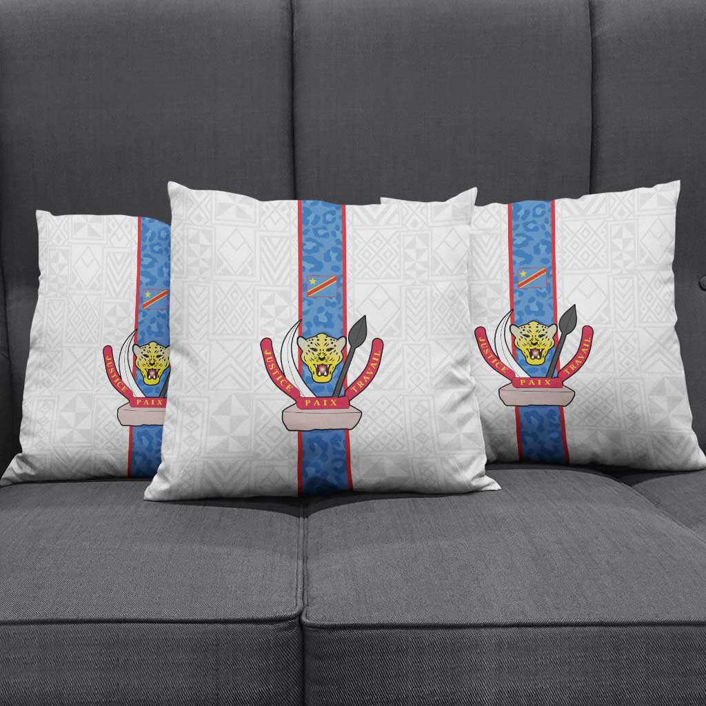 DR Congo Football Pillow Cover Leopards Mix Kuba Raffia Pattern - Wonder Print Shop
