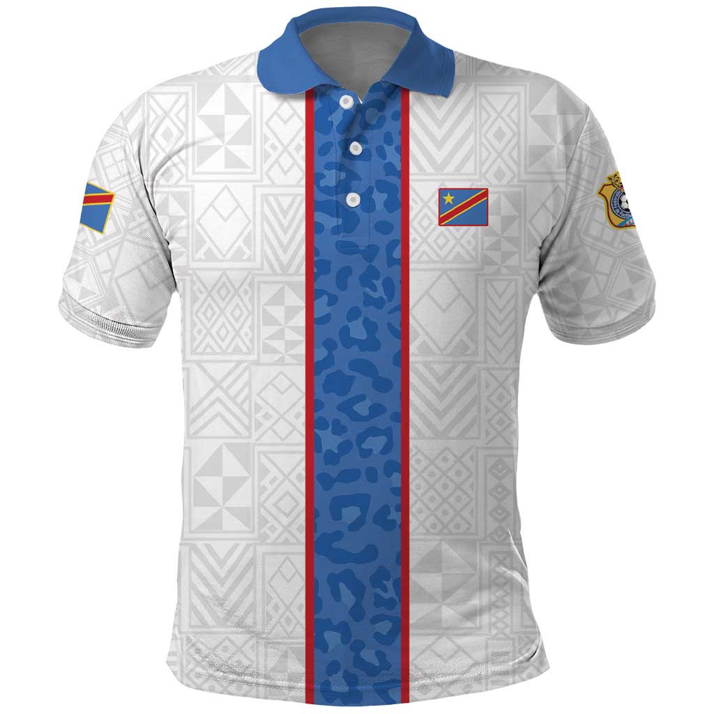 Custom DR Congo Football Polo Shirt Leopards Mix Kuba Raffia Pattern - Wonder Print Shop