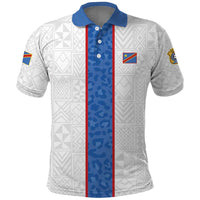 Custom DR Congo Football Polo Shirt Leopards Mix Kuba Raffia Pattern - Wonder Print Shop
