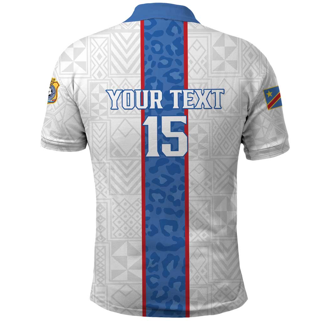 Custom DR Congo Football Polo Shirt Leopards Mix Kuba Raffia Pattern - Wonder Print Shop