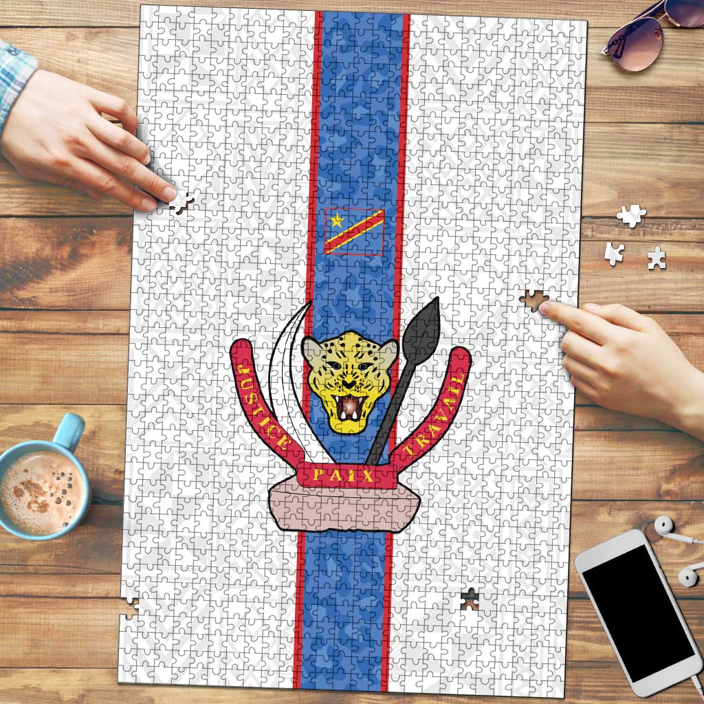 DR Congo Football Puzzle Leopards Mix Kuba Raffia Pattern - Wonder Print Shop