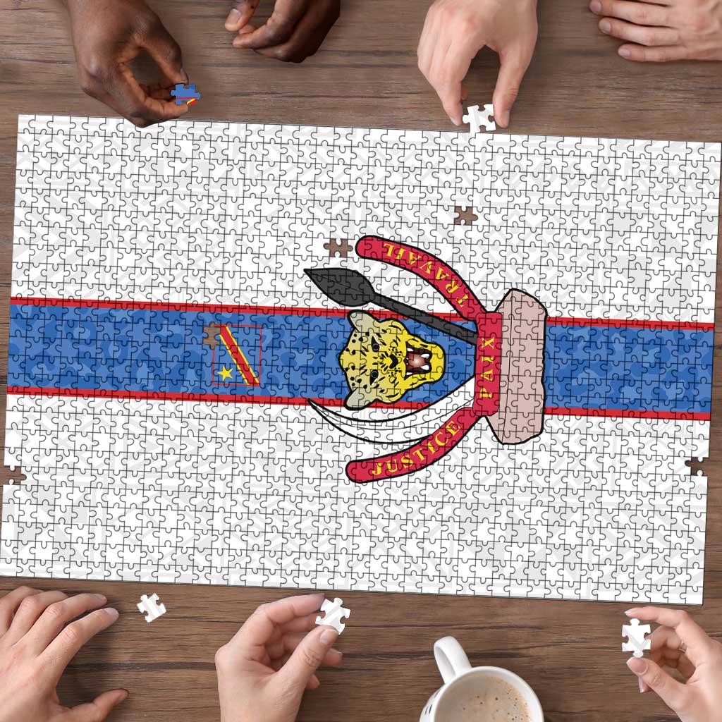 DR Congo Football Puzzle Leopards Mix Kuba Raffia Pattern - Wonder Print Shop