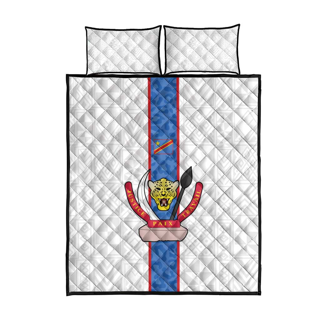 DR Congo Football Quilt Bed Set Leopards Mix Kuba Raffia Pattern - Wonder Print Shop
