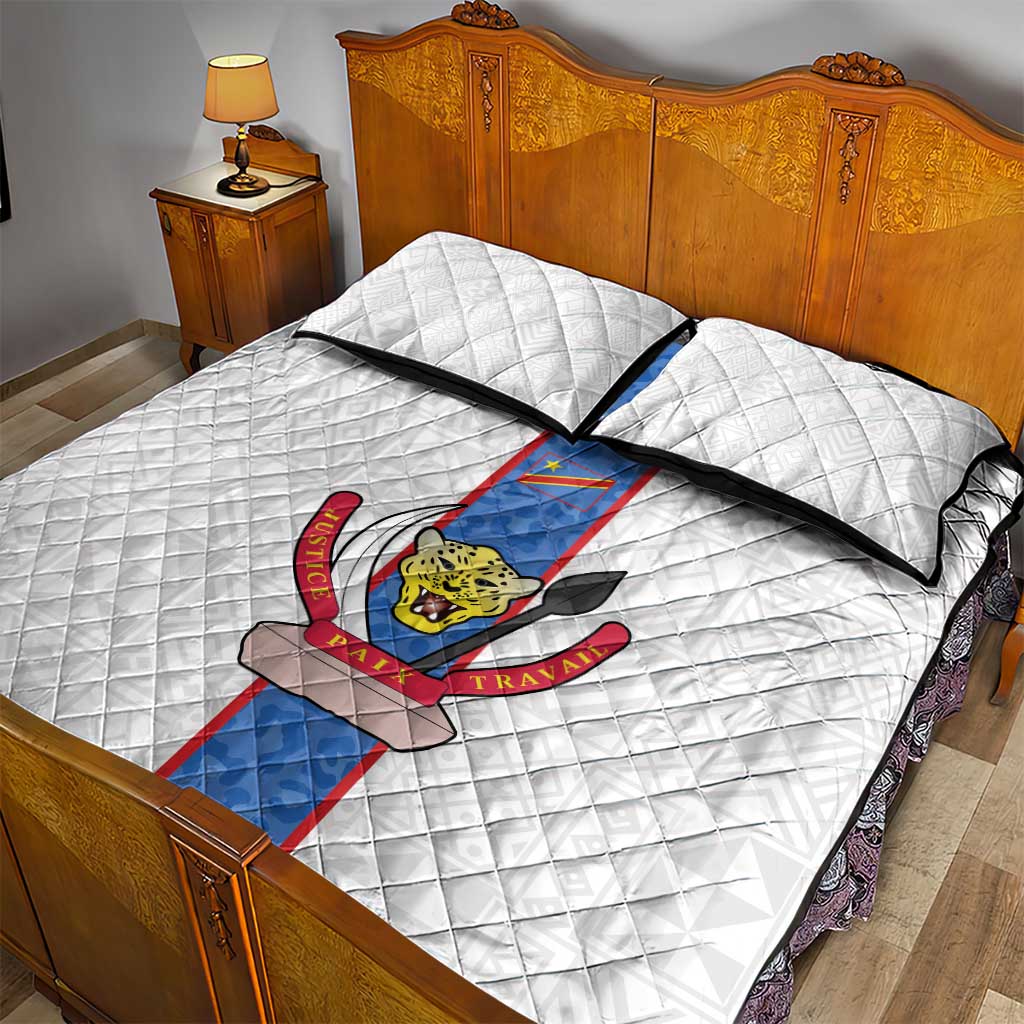 DR Congo Football Quilt Bed Set Leopards Mix Kuba Raffia Pattern - Wonder Print Shop