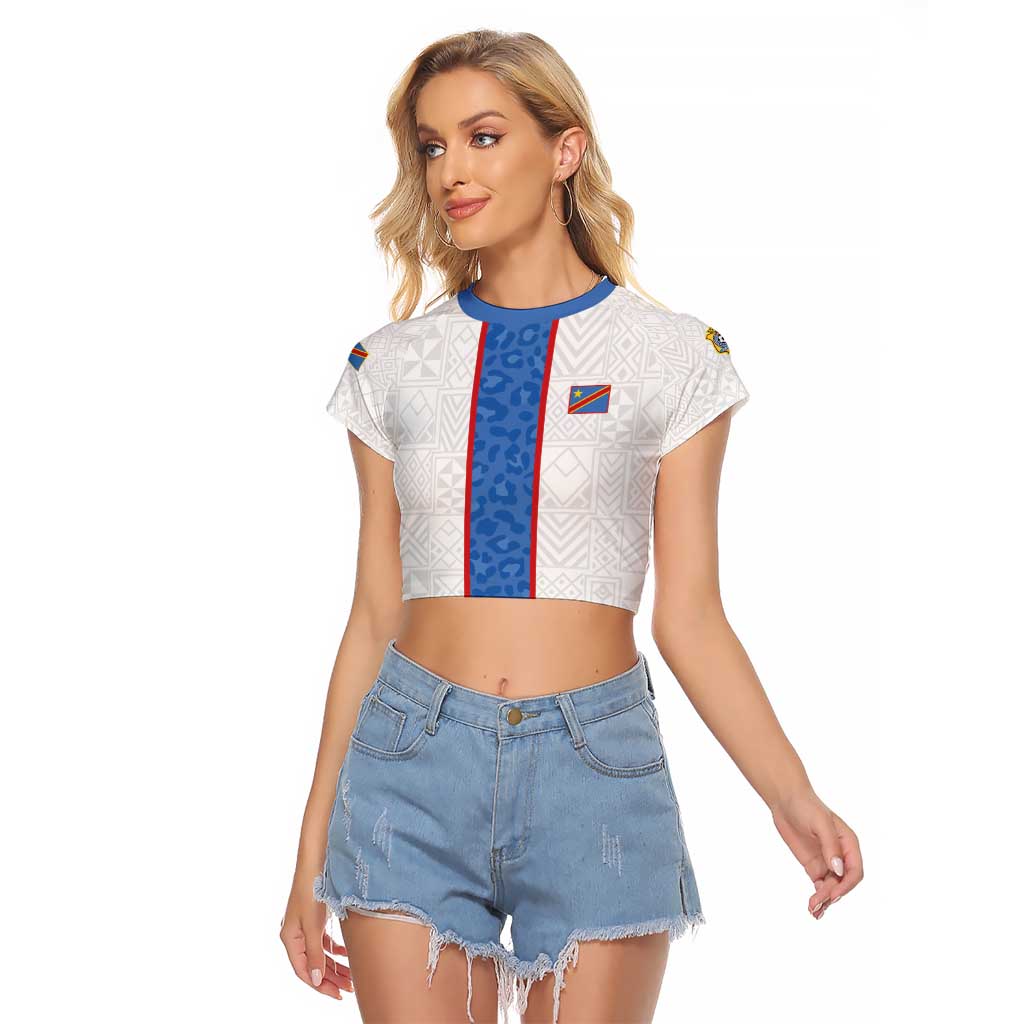 Custom DR Congo Football Raglan Cropped T Shirt Leopards Mix Kuba Raffia Pattern - Wonder Print Shop