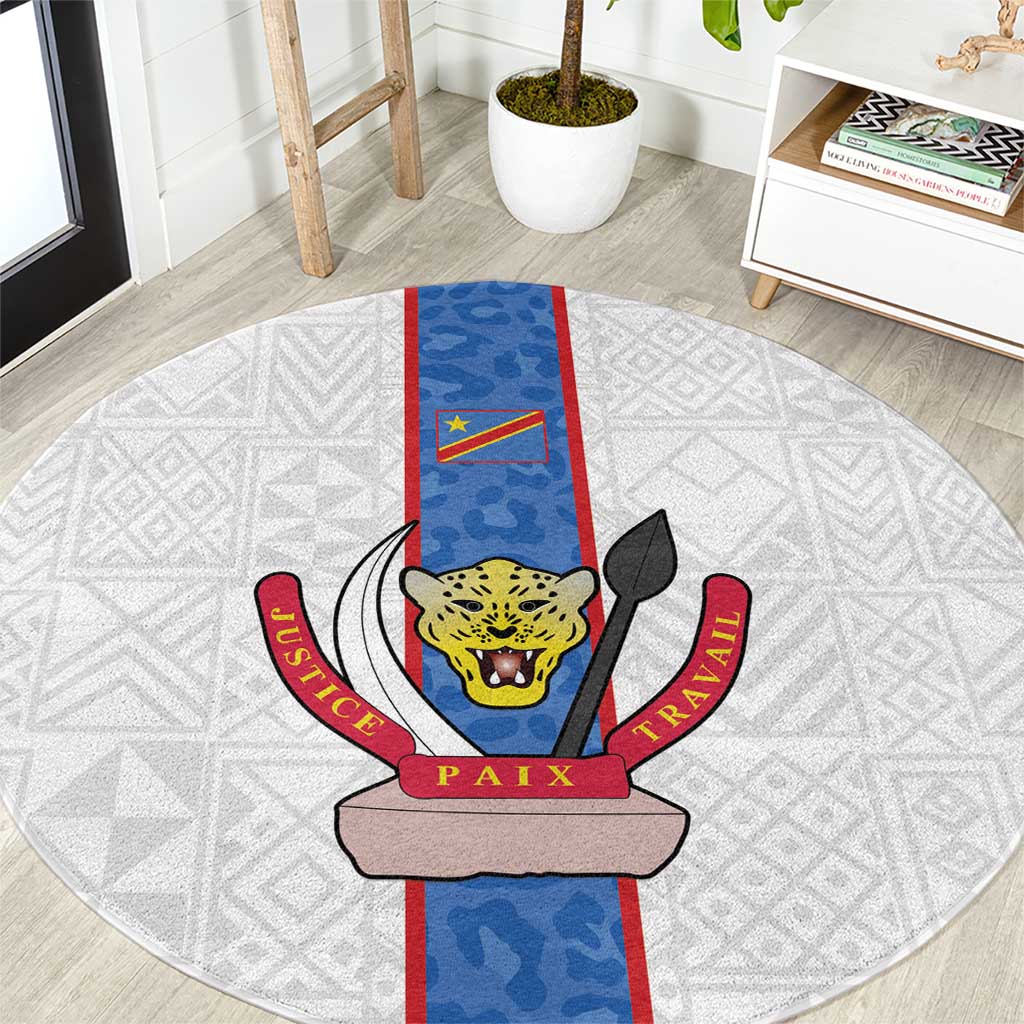 DR Congo Football Round Carpet Leopards Mix Kuba Raffia Pattern - Wonder Print Shop
