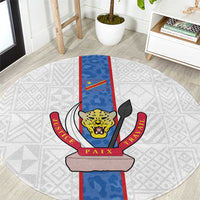 DR Congo Football Round Carpet Leopards Mix Kuba Raffia Pattern - Wonder Print Shop