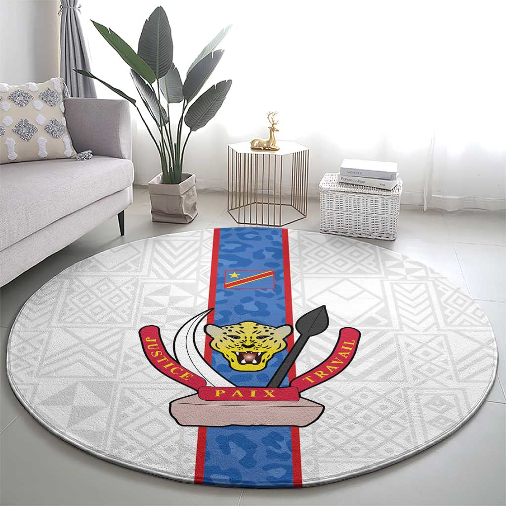 DR Congo Football Round Carpet Leopards Mix Kuba Raffia Pattern - Wonder Print Shop