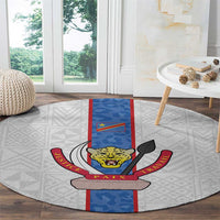 DR Congo Football Round Carpet Leopards Mix Kuba Raffia Pattern - Wonder Print Shop
