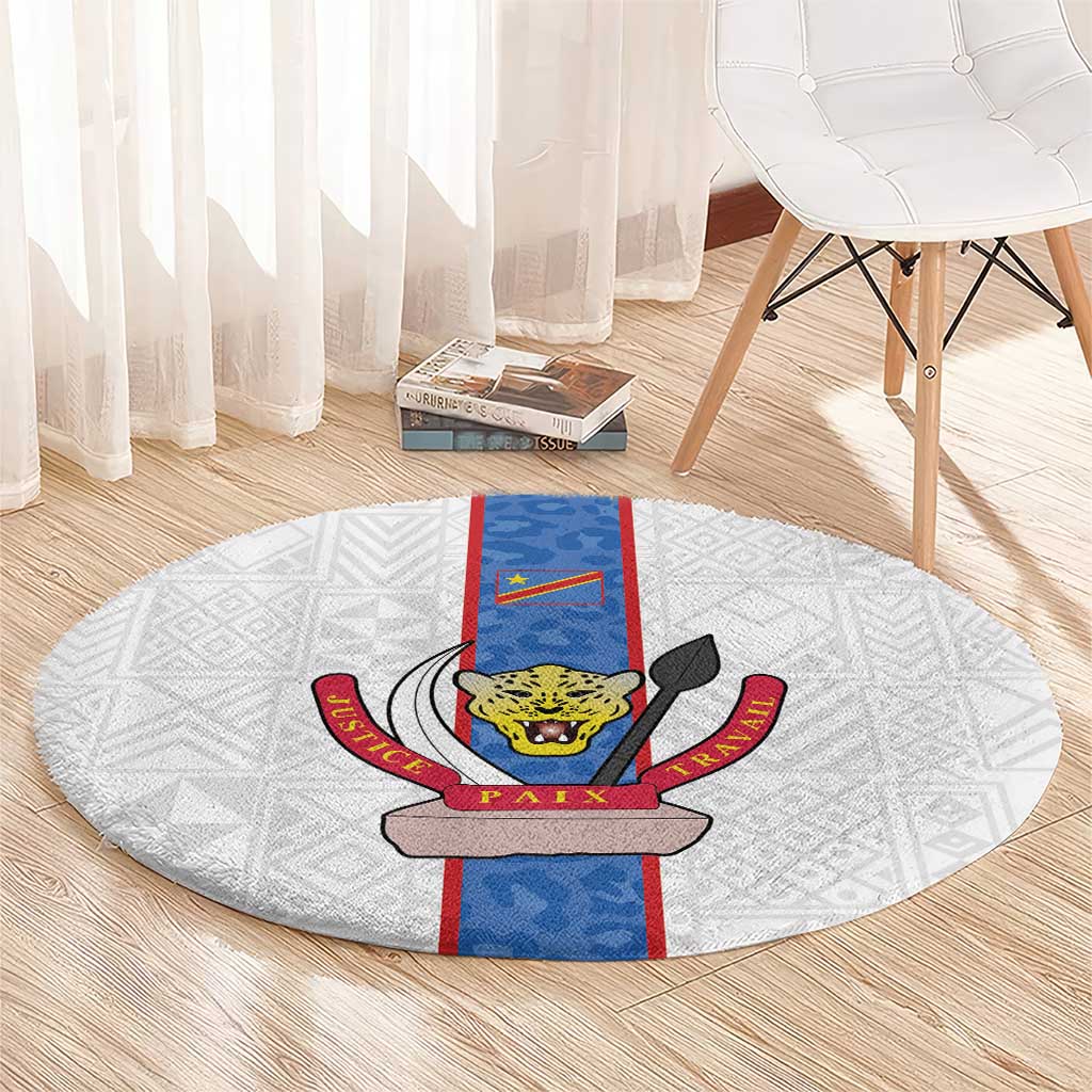 DR Congo Football Round Carpet Leopards Mix Kuba Raffia Pattern - Wonder Print Shop
