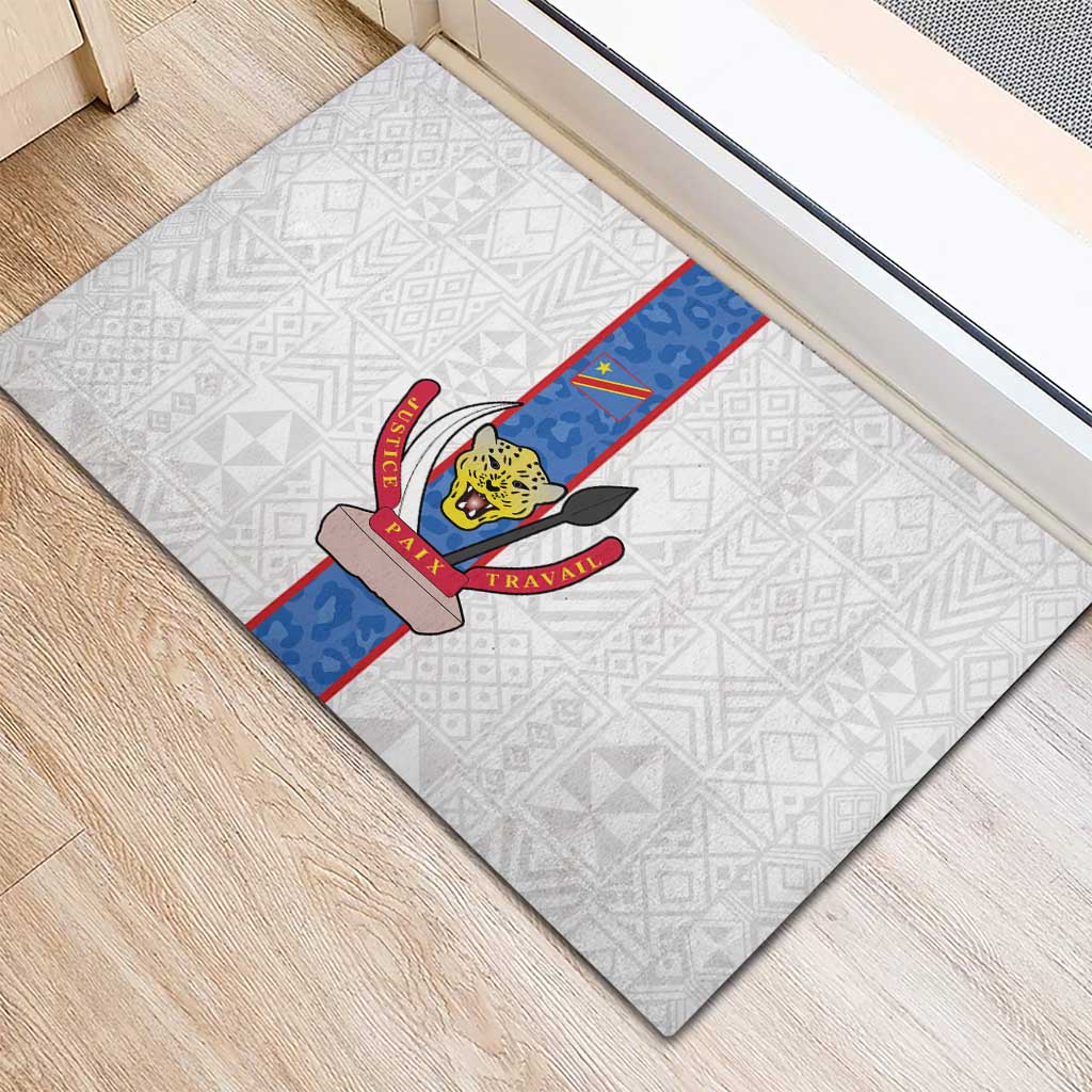 DR Congo Football Rubber Doormat Leopards Mix Kuba Raffia Pattern - Wonder Print Shop
