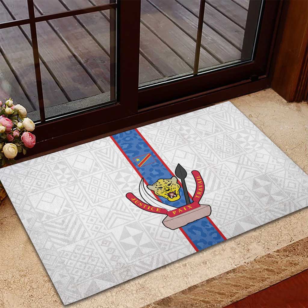 DR Congo Football Rubber Doormat Leopards Mix Kuba Raffia Pattern - Wonder Print Shop