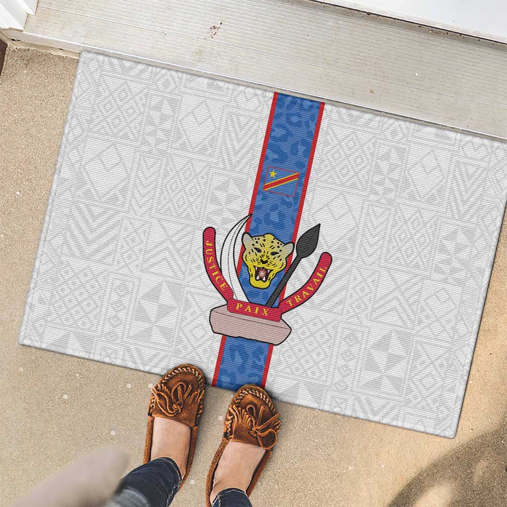 DR Congo Football Rubber Doormat Leopards Mix Kuba Raffia Pattern - Wonder Print Shop