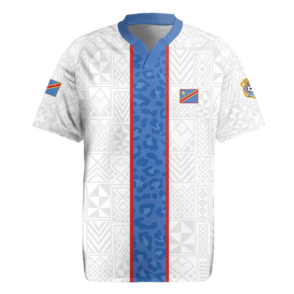 Custom DR Congo Football Rugby Jersey Leopards Mix Kuba Raffia Pattern - Wonder Print Shop