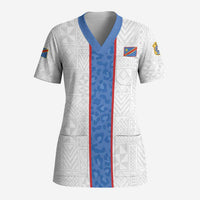 Custom DR Congo Football Scrub Top Leopards Mix Kuba Raffia Pattern - Wonder Print Shop