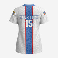 Custom DR Congo Football Scrub Top Leopards Mix Kuba Raffia Pattern - Wonder Print Shop