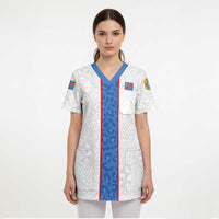 Custom DR Congo Football Scrub Top Leopards Mix Kuba Raffia Pattern - Wonder Print Shop