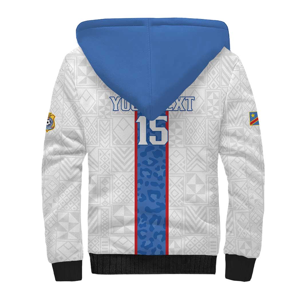 Custom DR Congo Football Sherpa Hoodie Leopards Mix Kuba Raffia Pattern - Wonder Print Shop