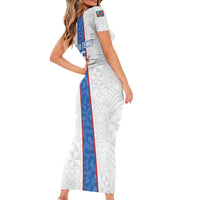 Custom DR Congo Football Short Sleeve Bodycon Dress Leopards Mix Kuba Raffia Pattern - Wonder Print Shop