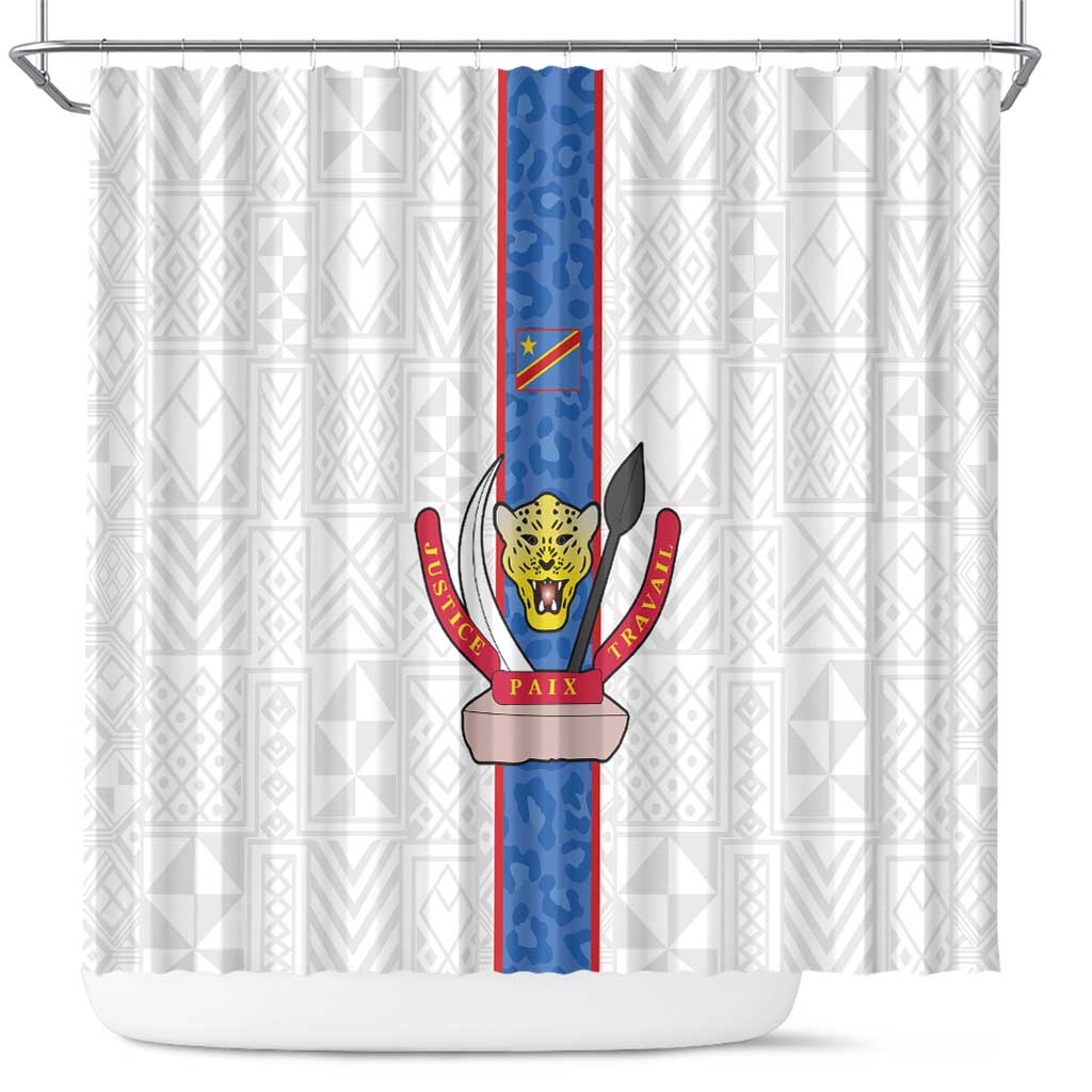 DR Congo Football Shower Curtain Leopards Mix Kuba Raffia Pattern - Wonder Print Shop