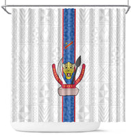 DR Congo Football Shower Curtain Leopards Mix Kuba Raffia Pattern - Wonder Print Shop