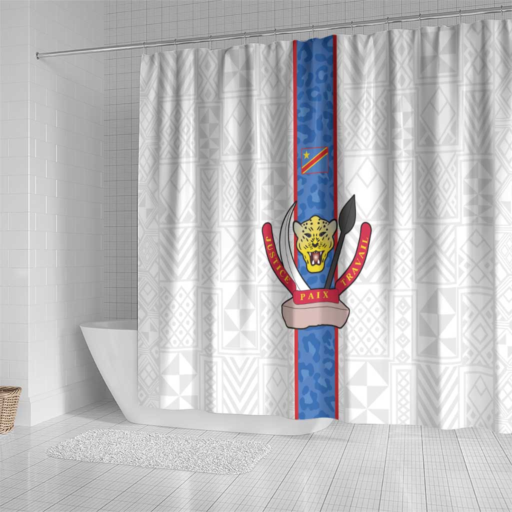 DR Congo Football Shower Curtain Leopards Mix Kuba Raffia Pattern - Wonder Print Shop