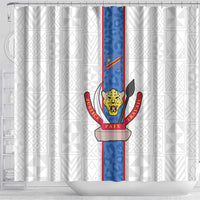 DR Congo Football Shower Curtain Leopards Mix Kuba Raffia Pattern - Wonder Print Shop