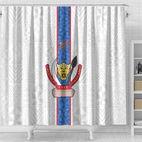 DR Congo Football Shower Curtain Leopards Mix Kuba Raffia Pattern - Wonder Print Shop