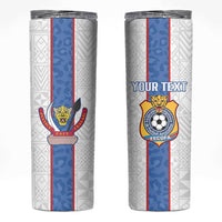 Custom DR Congo Football Skinny Tumbler Leopards Mix Kuba Raffia Pattern - Wonder Print Shop