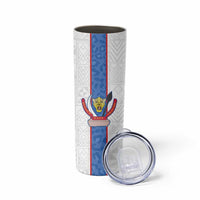 Custom DR Congo Football Skinny Tumbler Leopards Mix Kuba Raffia Pattern - Wonder Print Shop