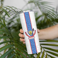 Custom DR Congo Football Skinny Tumbler Leopards Mix Kuba Raffia Pattern - Wonder Print Shop