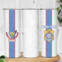 Custom DR Congo Football Skinny Tumbler Leopards Mix Kuba Raffia Pattern - Wonder Print Shop
