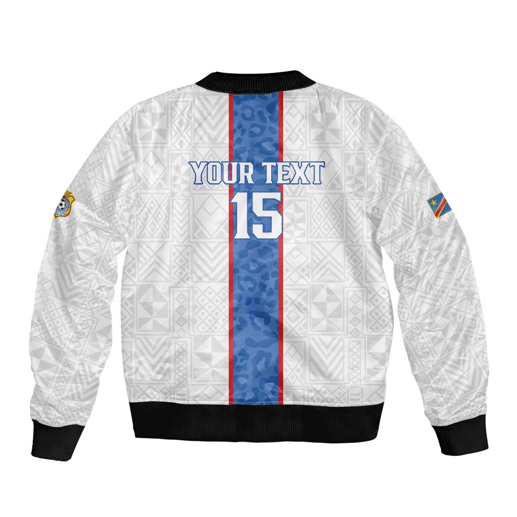 Custom DR Congo Football Sleeve Zip Bomber Jacket Leopards Mix Kuba Raffia Pattern - Wonder Print Shop