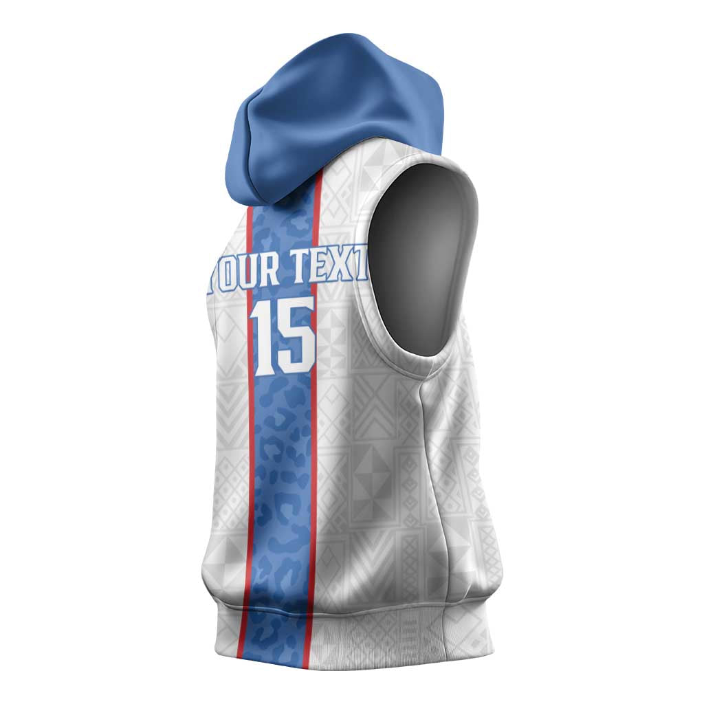 Custom DR Congo Football Sleeveless Hoodie Leopards Mix Kuba Raffia Pattern - Wonder Print Shop