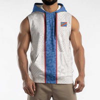 Custom DR Congo Football Sleeveless Hoodie Leopards Mix Kuba Raffia Pattern - Wonder Print Shop