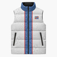 Custom DR Congo Football Sleeveless Puffer Jacket Leopards Mix Kuba Raffia Pattern - Wonder Print Shop