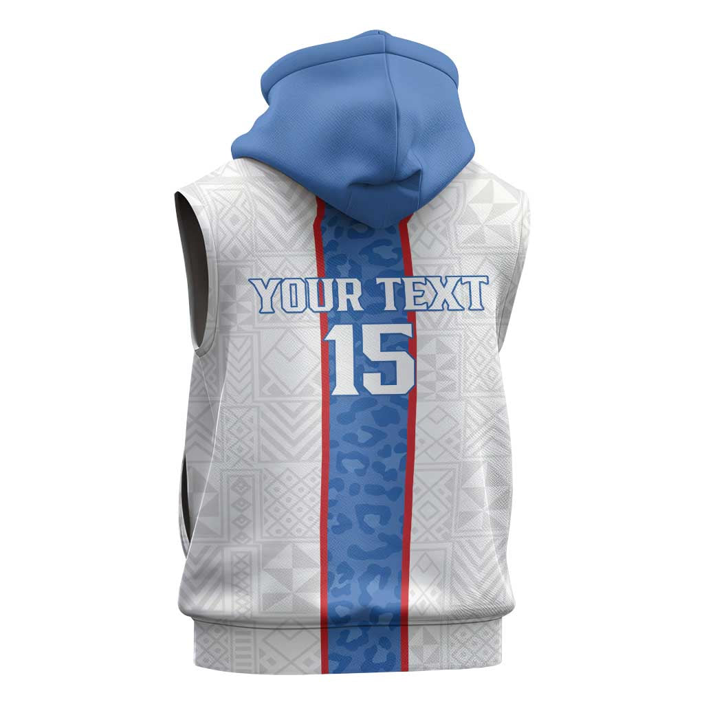 Custom DR Congo Football Sleeveless Zip Hoodie Leopards Mix Kuba Raffia Pattern - Wonder Print Shop