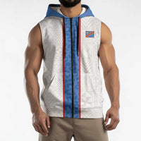 Custom DR Congo Football Sleeveless Zip Hoodie Leopards Mix Kuba Raffia Pattern - Wonder Print Shop
