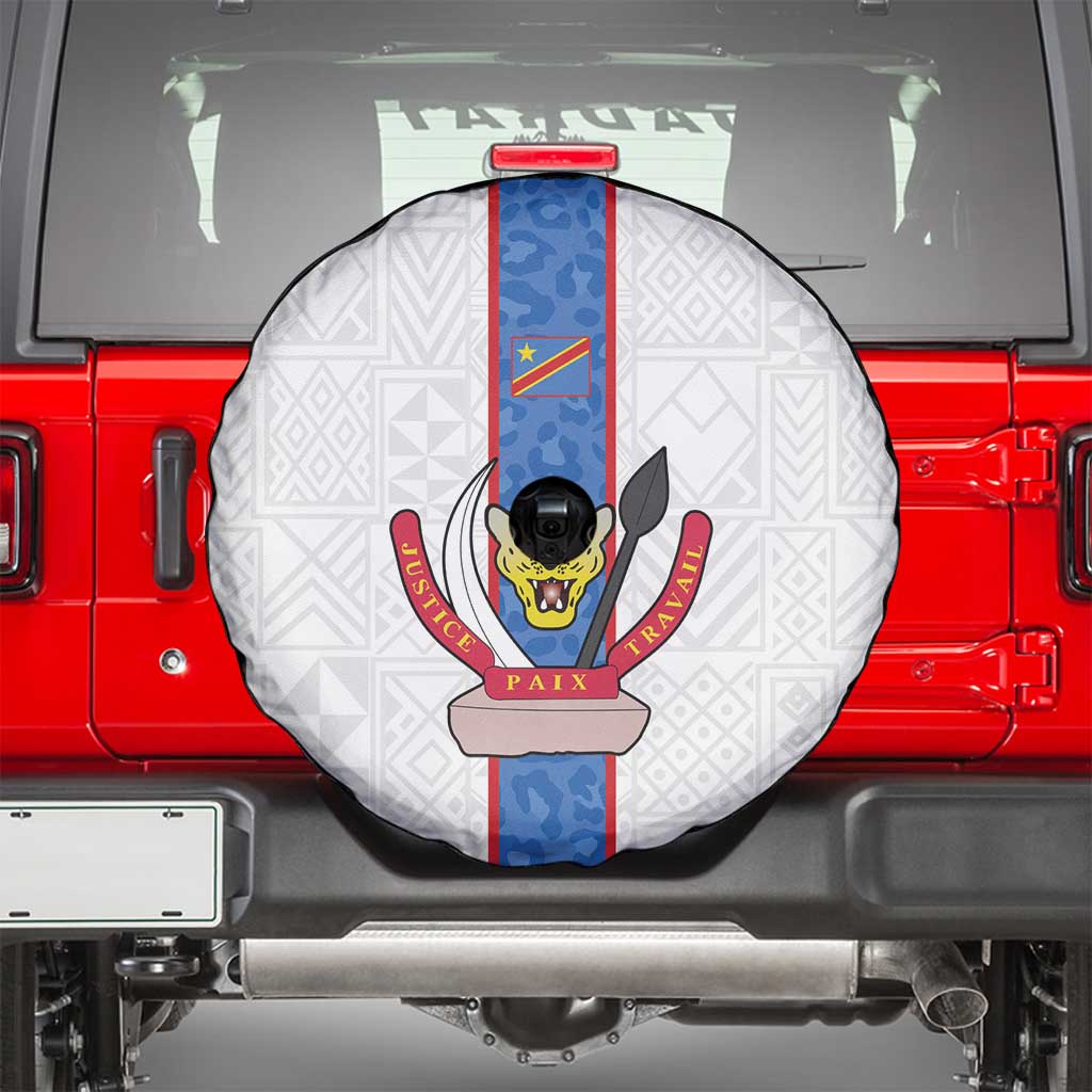 DR Congo Football Spare Tire Cover Leopards Mix Kuba Raffia Pattern - Wonder Print Shop