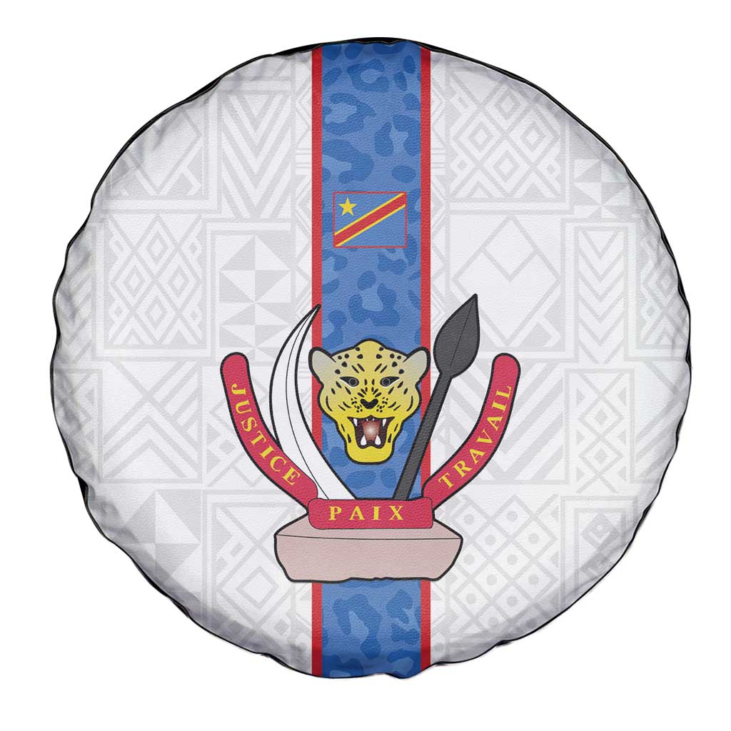 DR Congo Football Spare Tire Cover Leopards Mix Kuba Raffia Pattern - Wonder Print Shop