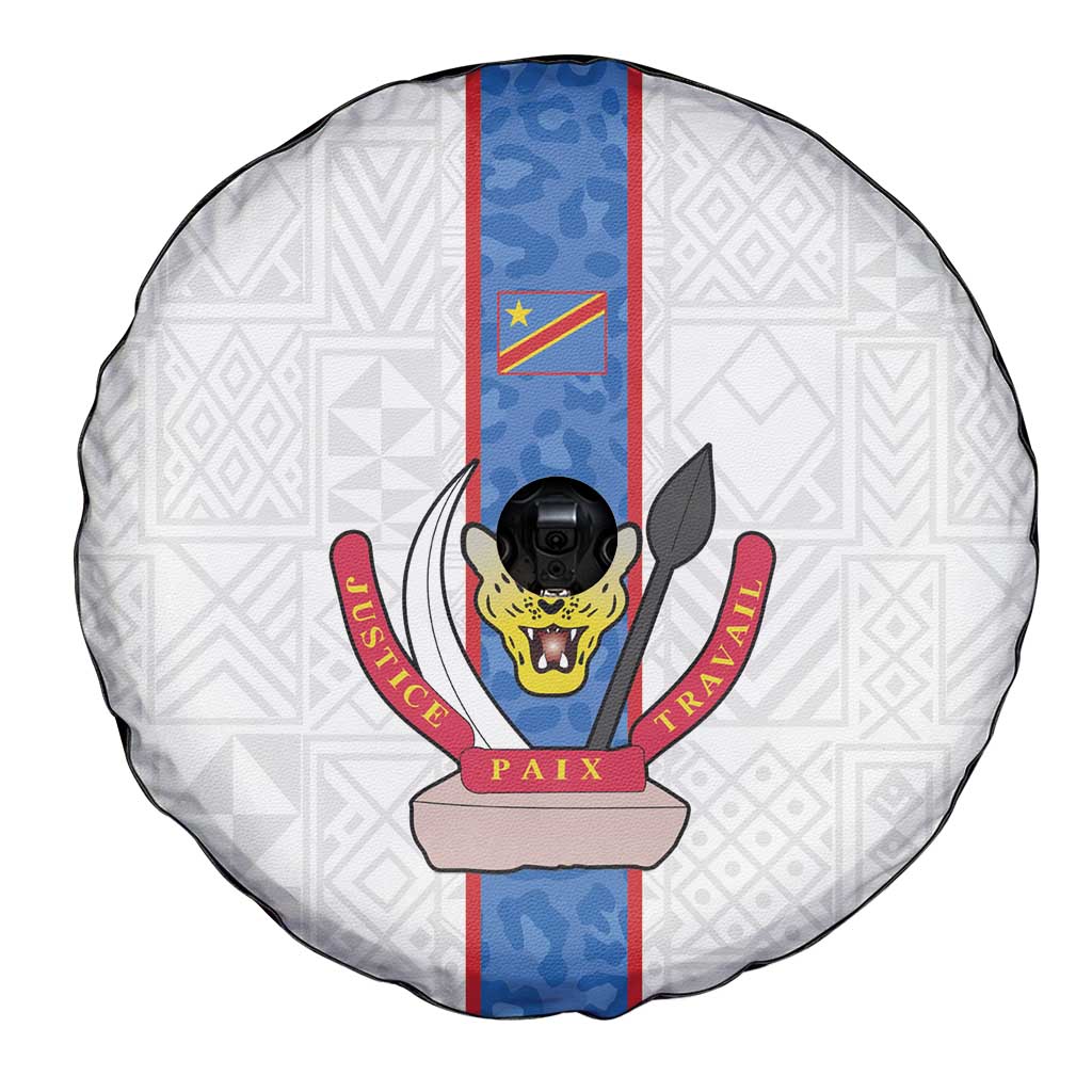 DR Congo Football Spare Tire Cover Leopards Mix Kuba Raffia Pattern - Wonder Print Shop