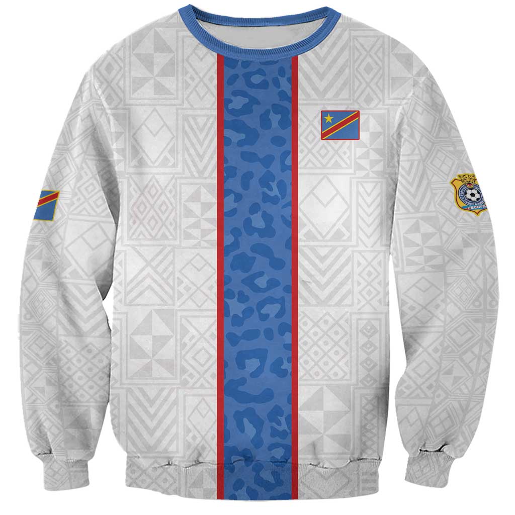 Custom DR Congo Football Sweatshirt Leopards Mix Kuba Raffia Pattern - Wonder Print Shop
